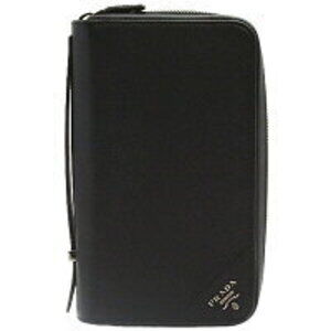 Prada Saffiano Leather Document Holder Long Wallet Zip Around Black